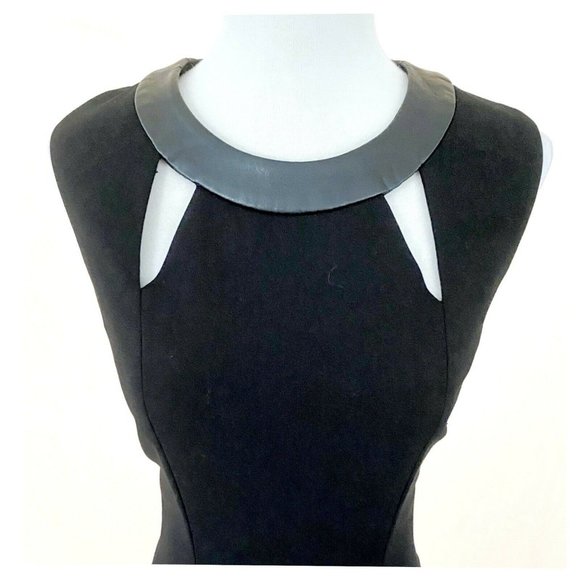 Calvin Klein Sleeveless Faux Leather Trim Neckline Cutout Flare Dress Size 8 - Picture 2 of 7